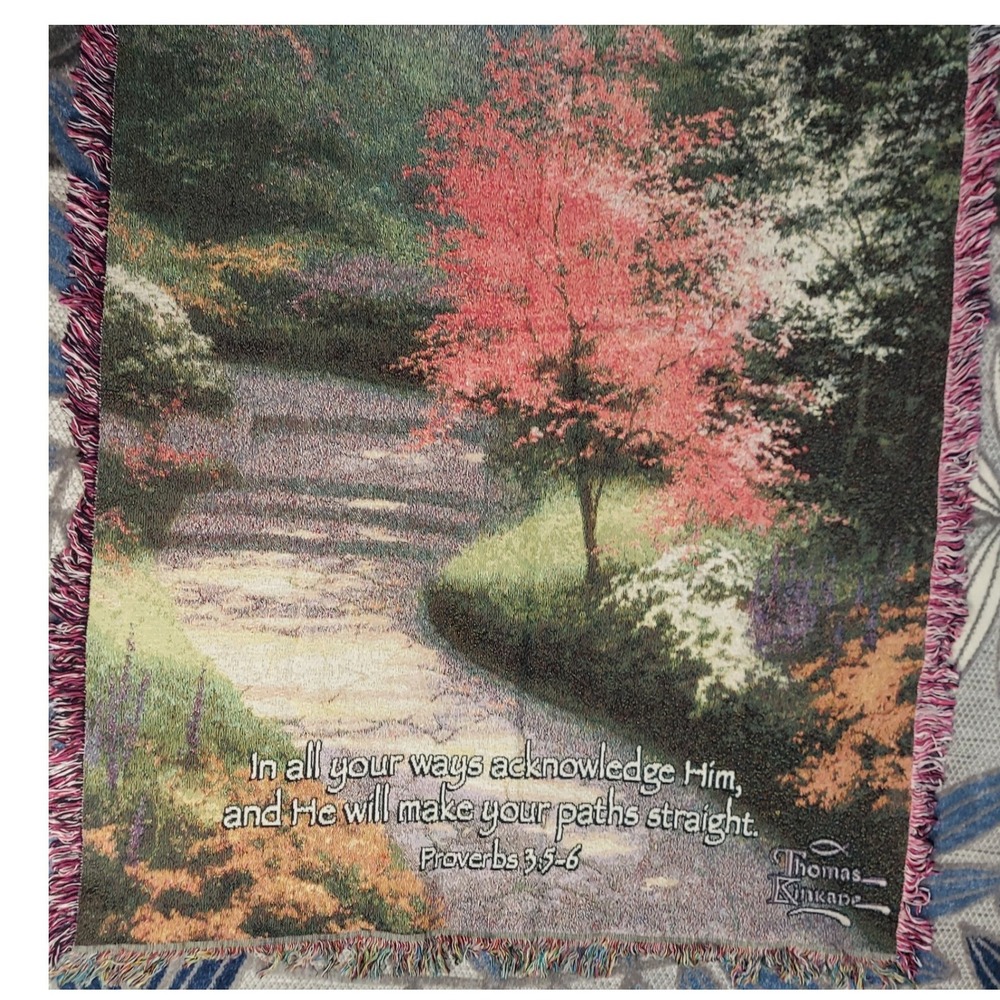 Thomas Kinkade Afternoon Light Dogwood Throw Blanket Proverbs‎ 3:5-6 51x68